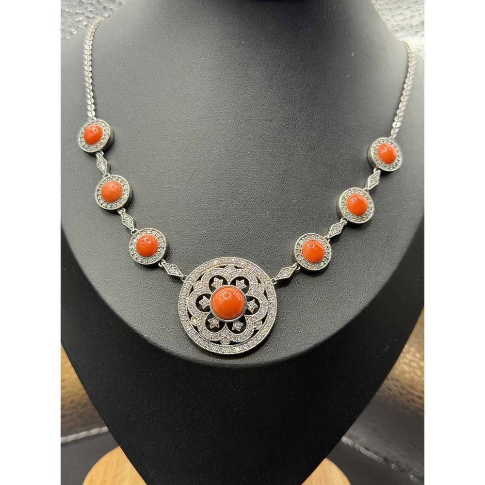 EUC Joseph Esposito 18" Sterling Silver Coral Necklace 26 Grams J30